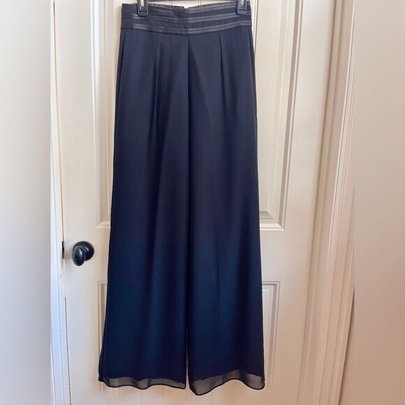 cachet wide leg evening pants palazzo solid black sheer overlay size small - Picture 4 of 9